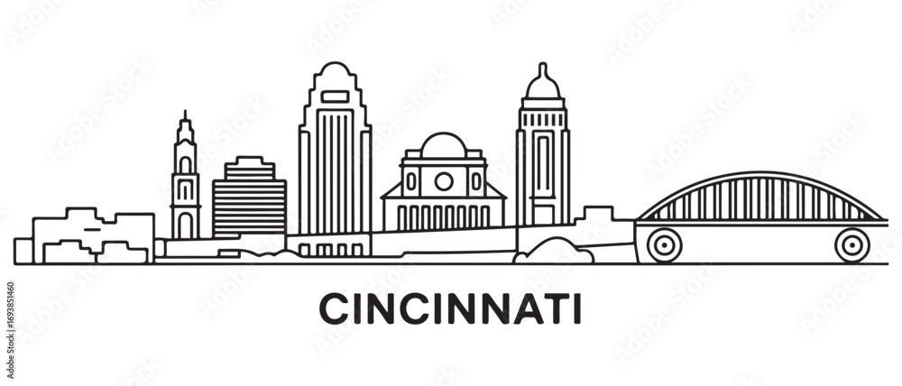 Obraz premium Cincinnati Line Art skyline horizontal banner. Cincinnati, Ohio . Vector template for your design. with white background