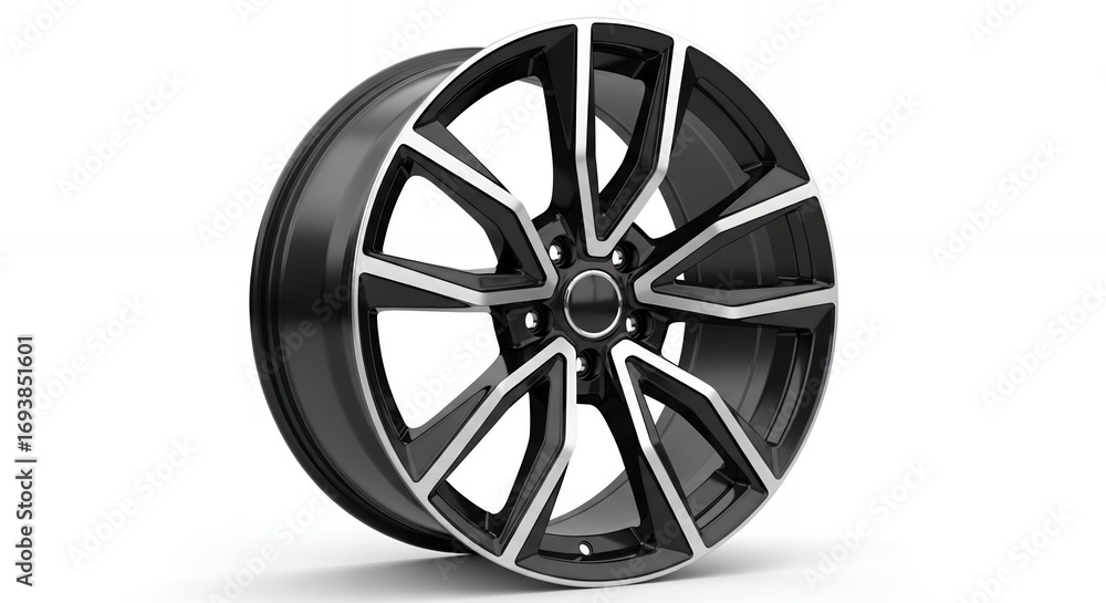 Obraz premium Modern black and silver alloy wheel rim design for luxury car styling and customization