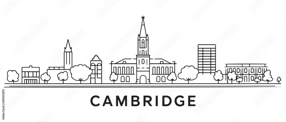 Obraz premium Cambridge Line Art skyline silhouette. Landscape Cambridge, Massachusetts. Vector illustration. with white background