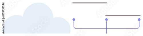 Cloud connected to two data nodes with horizontal lines and links indicating information flow. Ideal for technology, data management, networking, cloud storage, IT workflows, digital connectivity