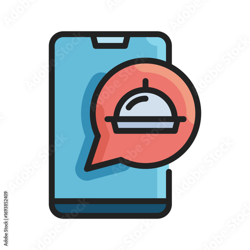 Food delivery app vector illustration in cartoon style with red bubble