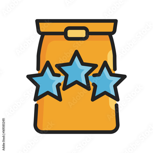 Vector illustration of food delivery rating in cartoon style with 3 stars and orange paper packaging