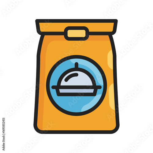 Vector illustration of orange paper food packaging with food image in the middle
