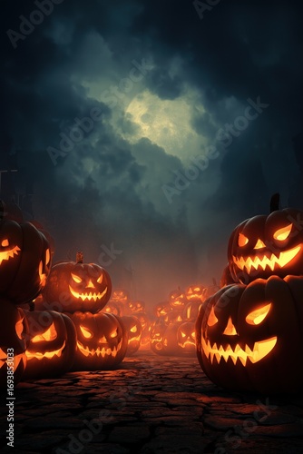 Scary Halloween invitation wallpaper with classic background, featuring spooky pumpkins and monsters collection for party digital invite and social media.