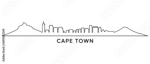 Cape Town Line Art skyline silhouette. Landscape Cape Town, South Africa. with white background