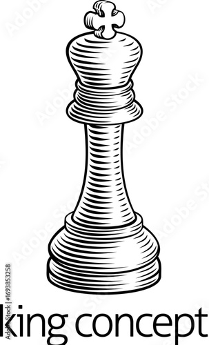 Woodcut style chess king icon. Authority, central command, and high stakes leadership rendered in timeless etched design.