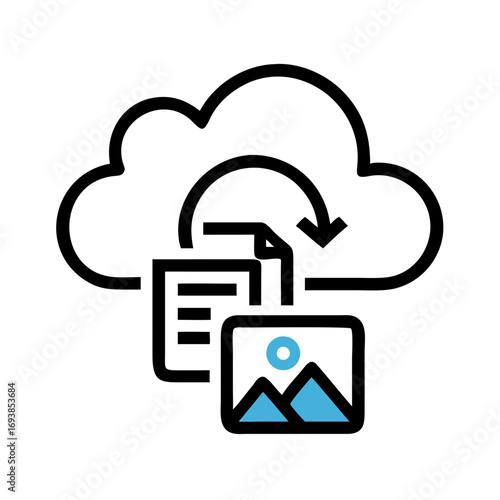 Minimalist icon of mountains with a celestial body over them in a clean style