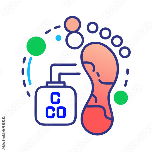 Foot care product with foot outline, suggesting health and wellbeing on black background.