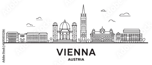 Vienna Line Art skyline horizontal banner. Vienna, Austria. Vector template for your design. with white background