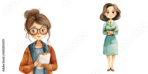 teacher woman watercolor vector illustration