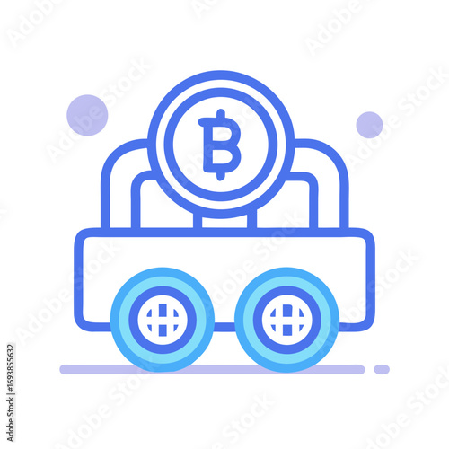 Blue bitcoin coin in a wagon icon for digital currency themes
