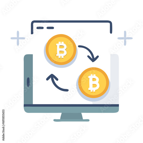 Bitcoin Cryptocurrency Exchange on Computer Screen Icon Illustrating Financial Transfer and Digital Economy