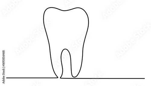 Continuous line art of a tooth with a transparent background. Vector illustration