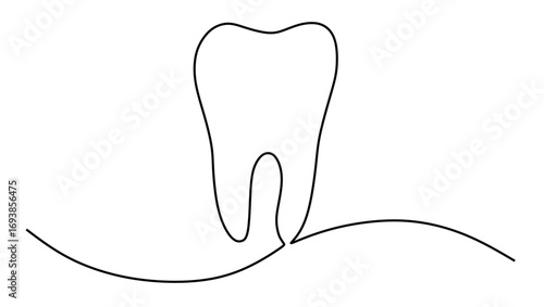 Continuous line art of a tooth with a transparent background. Vector illustration