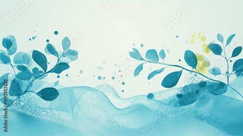 Abstract Blue and White Background with Leaf Motifs