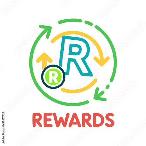 Modern rewards program icon illustrating a circular process with a stylized letter R