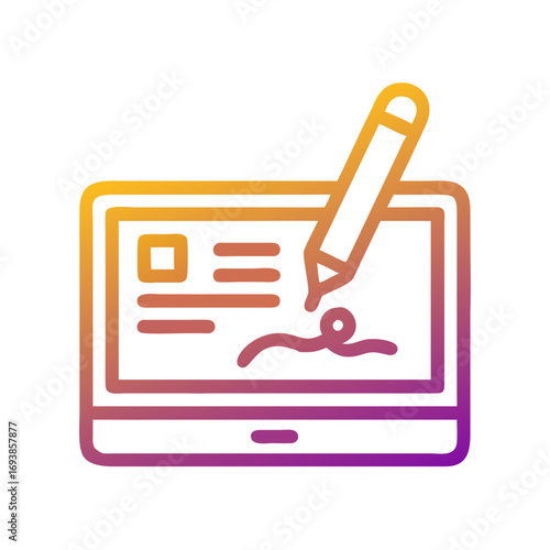 Digital Signature Icon: Online document being signed on a tablet with a stylus