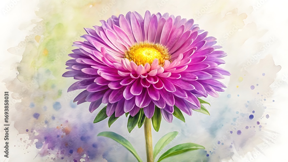 Obraz premium Watercolor aster flower isolated on white background, artistic illustration