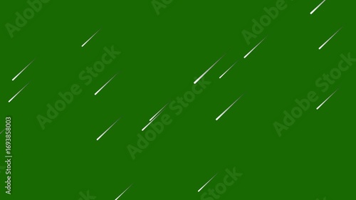 Meteor rain falling animation on green screen transparent background. Fantastic landscape with a meteor shower failing alpha channel. Shooting star and meteor shower effect for overlay video.