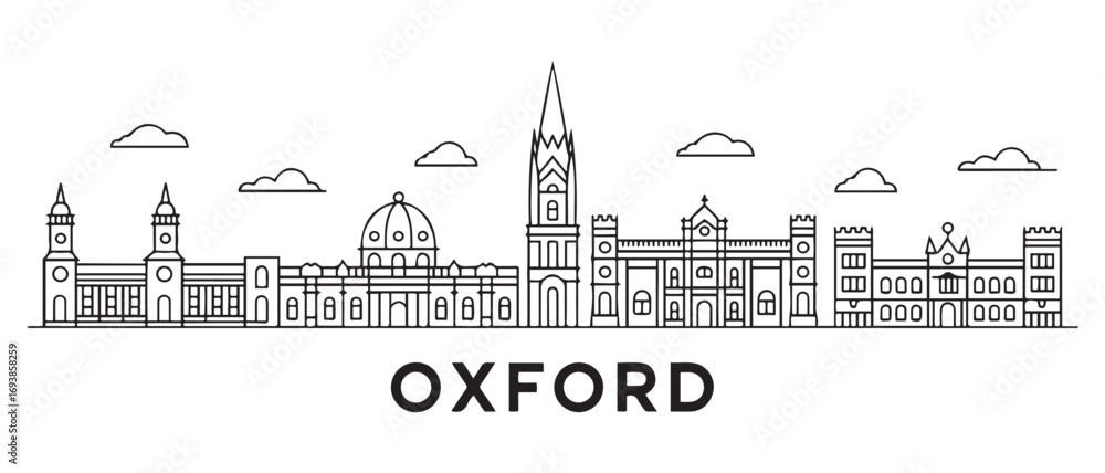 Fototapeta premium Oxford Line Art skyline horizontal banner. Oxford, UK. Vector template for your design. with white background