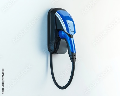 Blue Electric Vehicle Charging Station Mounted on a Wall
