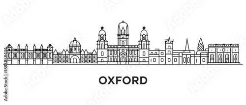 Oxford Line Art skyline horizontal banner. Oxford, UK. Vector template for your design. with white background