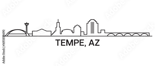 Tempe, AZ Line Art skyline horizontal banner. Black and white silhouette of Tempe, AZ city. Vector template for your design. with white background