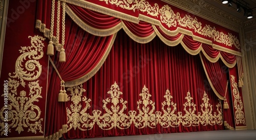 Grand red theater curtain isolated on white background	