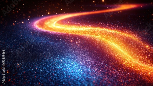 Abstract fiery glowing path in dark space.  Possible use digital art background