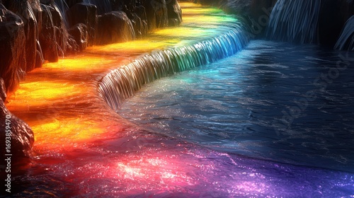 Colorful waterfall cascading through rocks