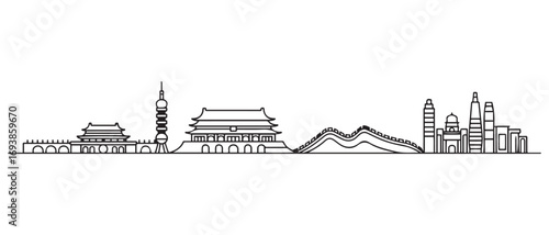 China Line Art skyline. Travel China famous landmarks. Business and tourism concept for presentation, banner, web site. with white background
