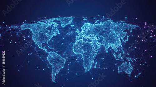 Wallpaper Mural Global network map, futuristic world connection, abstract background, stock photo Torontodigital.ca