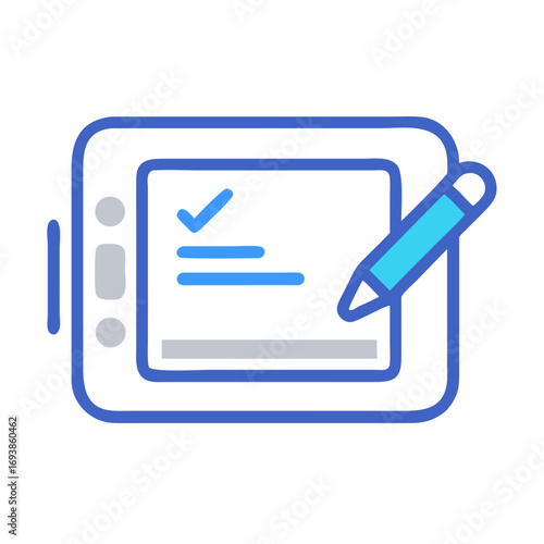Digital tablet with pencil and checklist in a minimalist illustration on black background