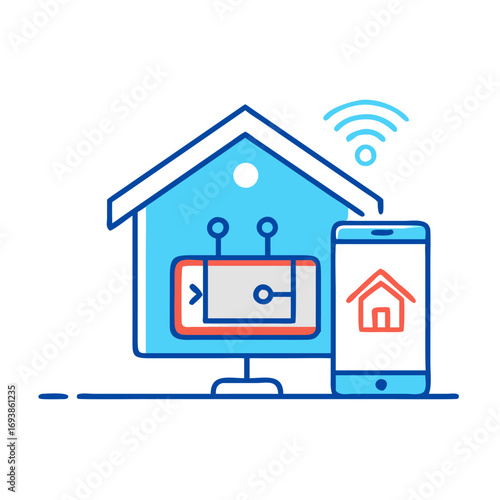 Smart home automation system controlled via smartphone with a simple graphic design style