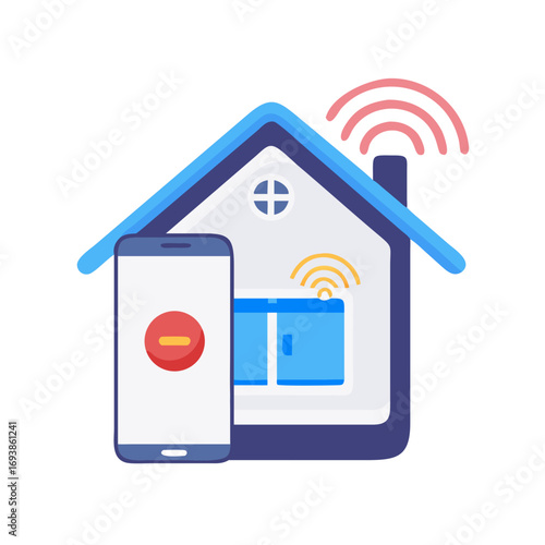 Flat design of a smart home system controlled via a mobile application interface