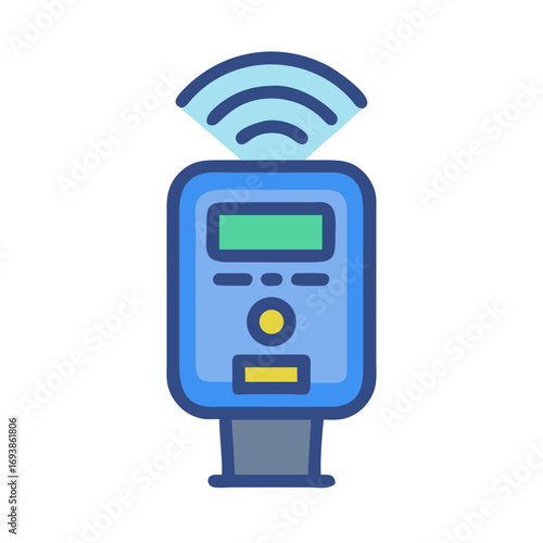 Illustration of a Wireless Payment Terminal with an LCD Screen and a Card Slot