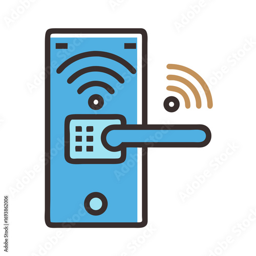 Smart Door Lock Illustration with Wireless Connectivity on a Black Background