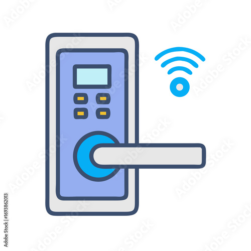 Illustration of a smart door lock with WiFi connectivity on a black background