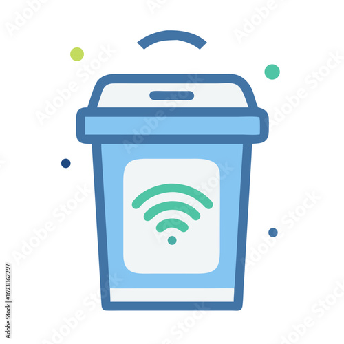Coffee cup with Wi-Fi symbol, representing free internet access in cafes
