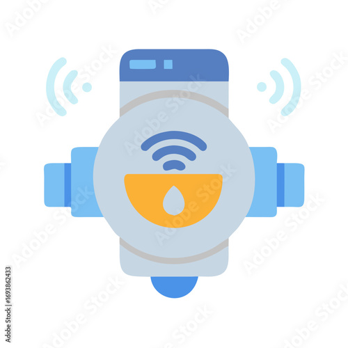 Smart Water Meter Concept: Monitoring Water Usage with Wireless Technology in a Flat Style