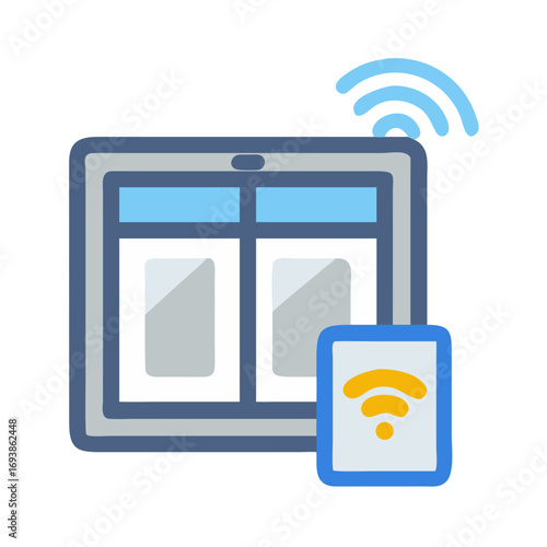 Smart home device vector icon showing window and mobile with wireless connection