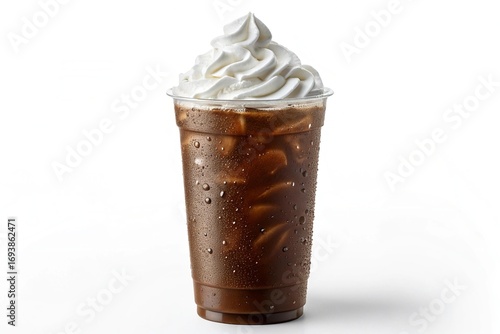 Delicious iced coffee beverage with whipped cream topping and caramel drizzle