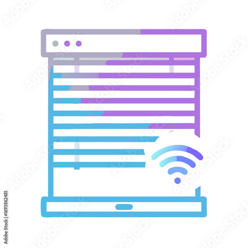 Smart home automation: Vector illustration of automated window blinds controlled via WiFi