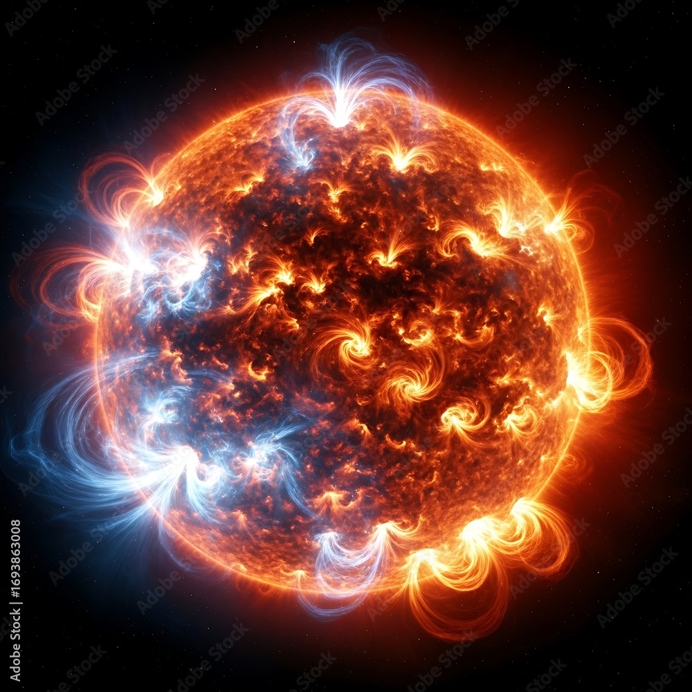 Obraz premium Spectacular Solar Flare Eruption and Plasma Corona Display in Deep Space Cosmos