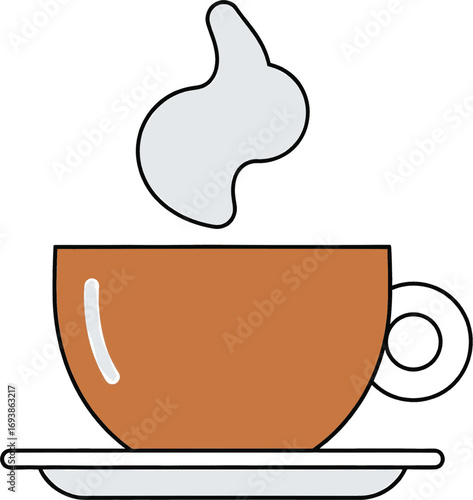 Steaming Hot Coffee Cup Icon with Saucer Illustration