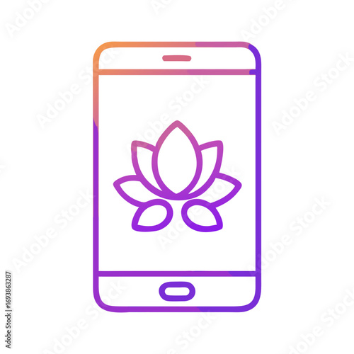 Mobile app icon: A calming lotus flower on a smartphone with gradient outlines