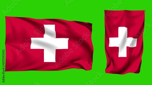 Switzerland Flag Waving Green Screen Video Animation Isolated on Chroma Key Background