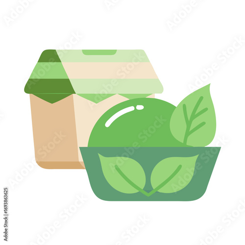 Fresh green salad with take-out container in a flat minimalist style illustration