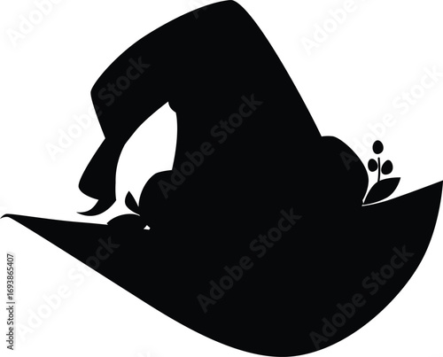 Black silhouette of a creepy witch hat. Halloween decoration.