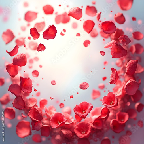Red rose petals swirling in a circular pattern against light background